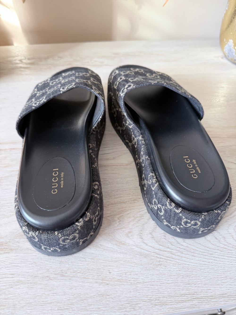 Gucci Black GG Canvas Slide Mules - Picture 3 of 4